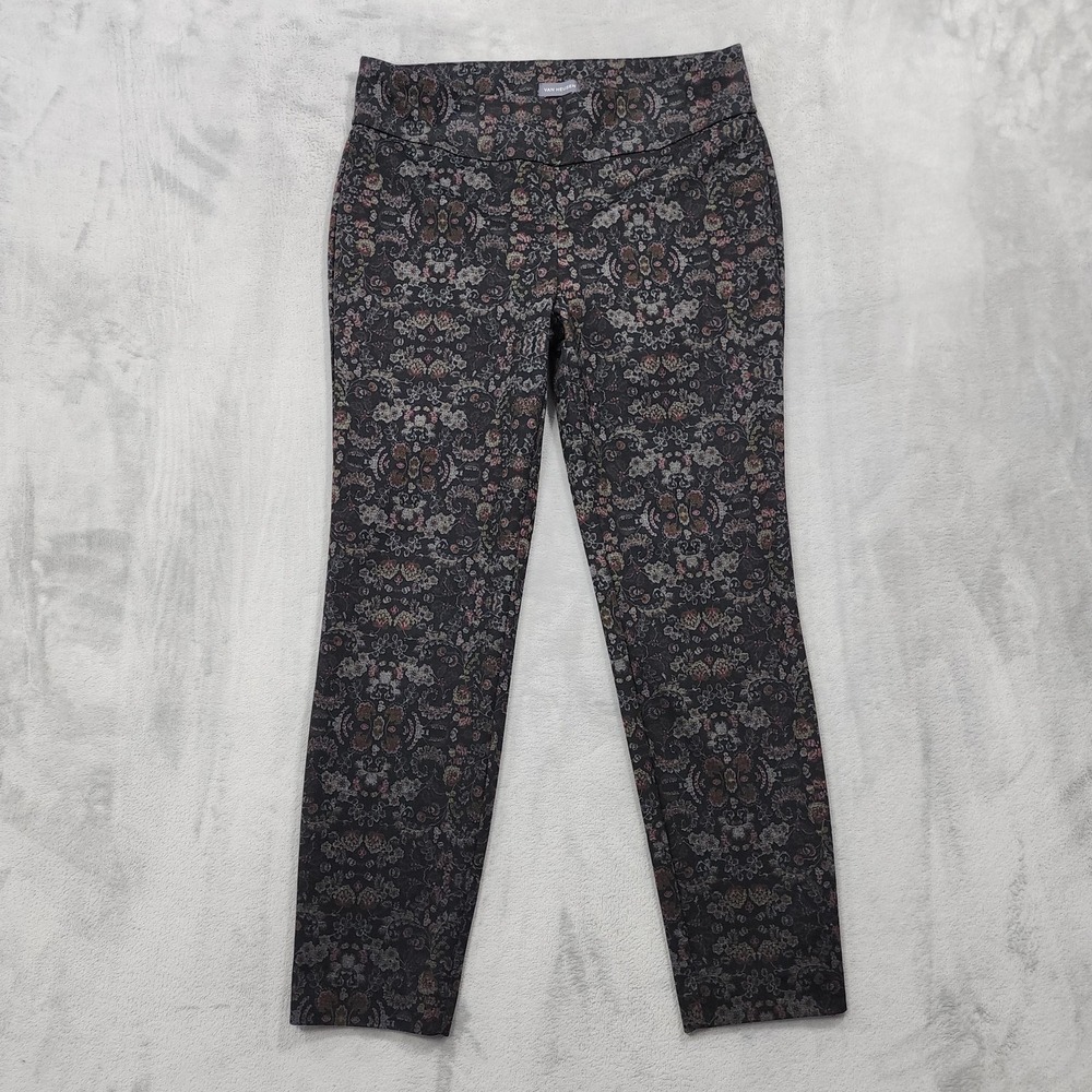 Van Heusen Pants Womens 10 Black Floral Knit Pull On Slim Tapered Stretch Casual